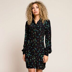 GANNI Printed Floral Crepe Shirt Dress, Black Multi, 34